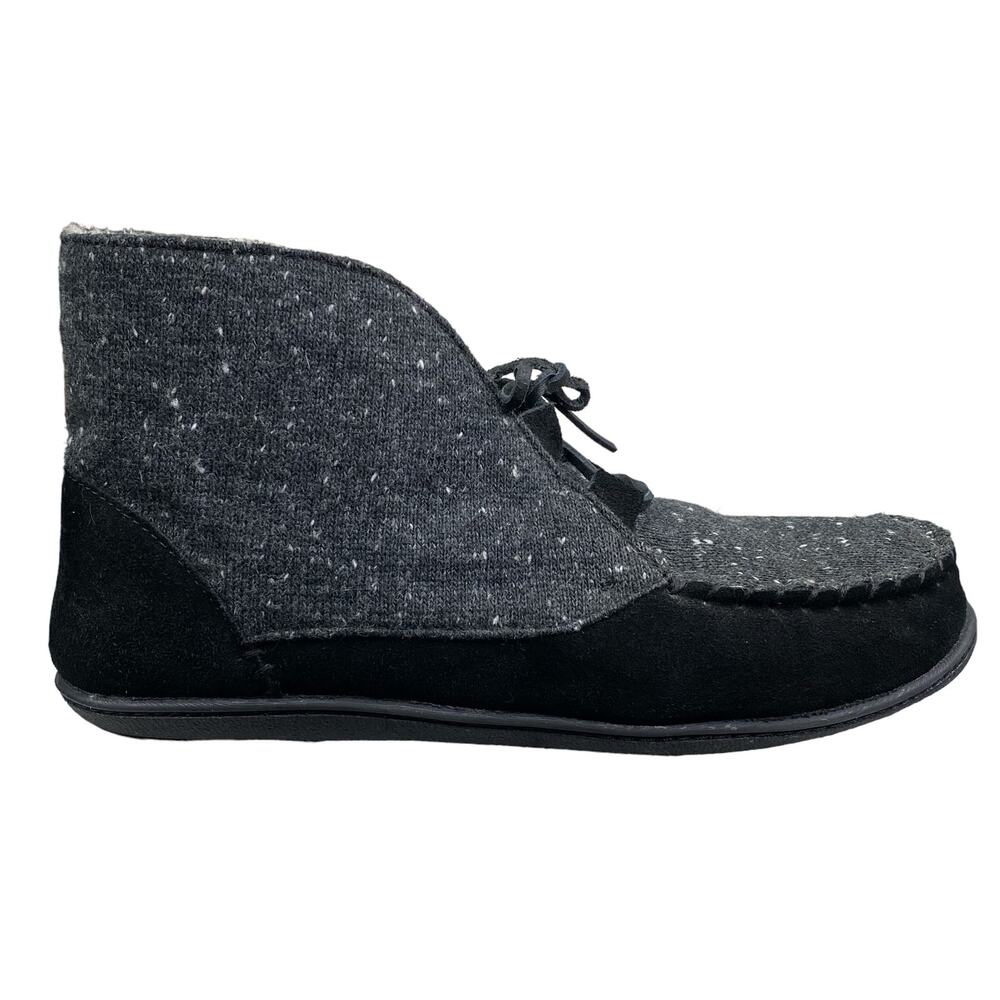 Minnetonka Black and Charcoal Moccasin Slipper Boots